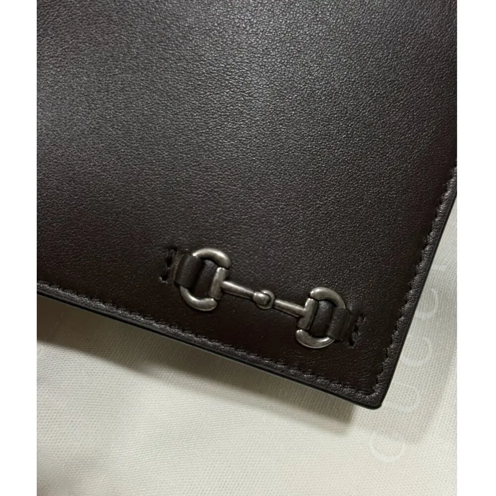 Gucci Men's Horsebit Bifold Wallet Cocoa Brown Leather NIB